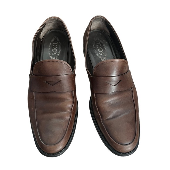 Tod’s Mens Smooth Leather Slip On Penny Loafers Brown US 10 EUC $695 - Picture 4 of 14